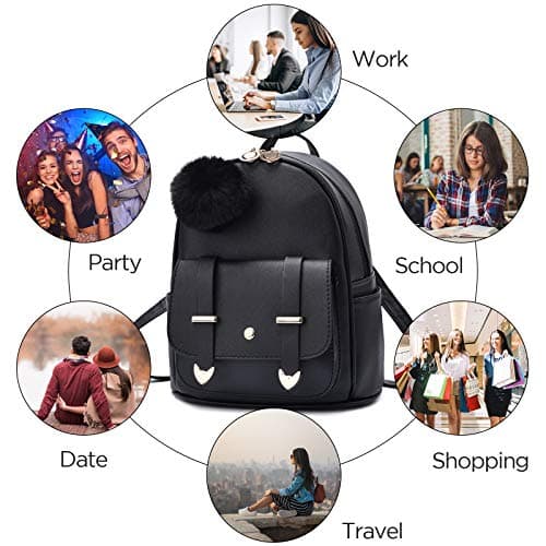 I IHAYNER Girls Fashion Backpack Mini Backpack Purse for Women Teenage Girls Purses PU Leather Pompom Backpack Shoulder Bag Gold Pink — view 5
