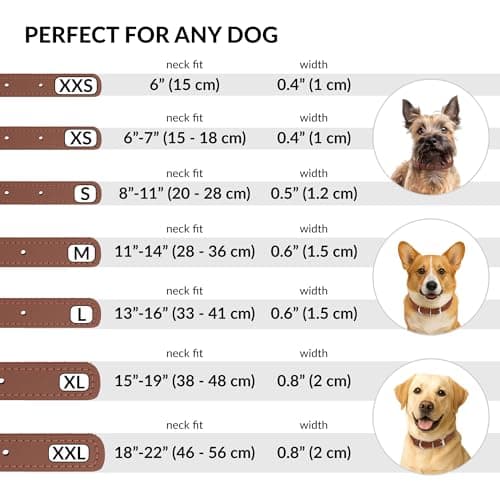 CollarDirect Rolled Leather Dog Collar, Soft Padded Round Puppy Collar, Handmade Genuine Leather Collar Dog Small Large Cat Collars (Cinnamon Smooth, 15-18 cm) — view 3