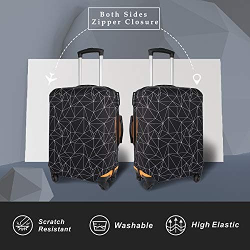 Explore Land Travel Luggage Cover Suitcase Protector Fits 27-30 Inch Luggage (Black Polygonal, L)