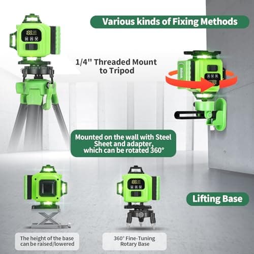 16 Line Laser Level 360 Self Leveling, 4x360°Professional 4D Green Cross Line laser Level with 2 Batteries,for Construction and Picture Hanging, Horizontal Line leveler Tool (Green) — view 5