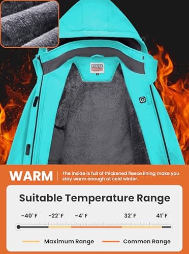 WULFUL Women's Waterproof Ski Jacket Warm Winter Coats Windproof Winter Jackets for Women Fleece Lined Windbreaker with Hood — view 3