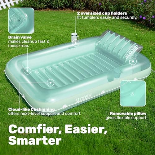 Sloosh Inflatable Tanning Pool Lounge Float, 85" x 57" Extra Large Sun Tan Tub Raft for Pool Sunbathing Suntan Blow up Pool Lounger Tanning Bed Floatie for Adults（XL-Cyan） — view 3
