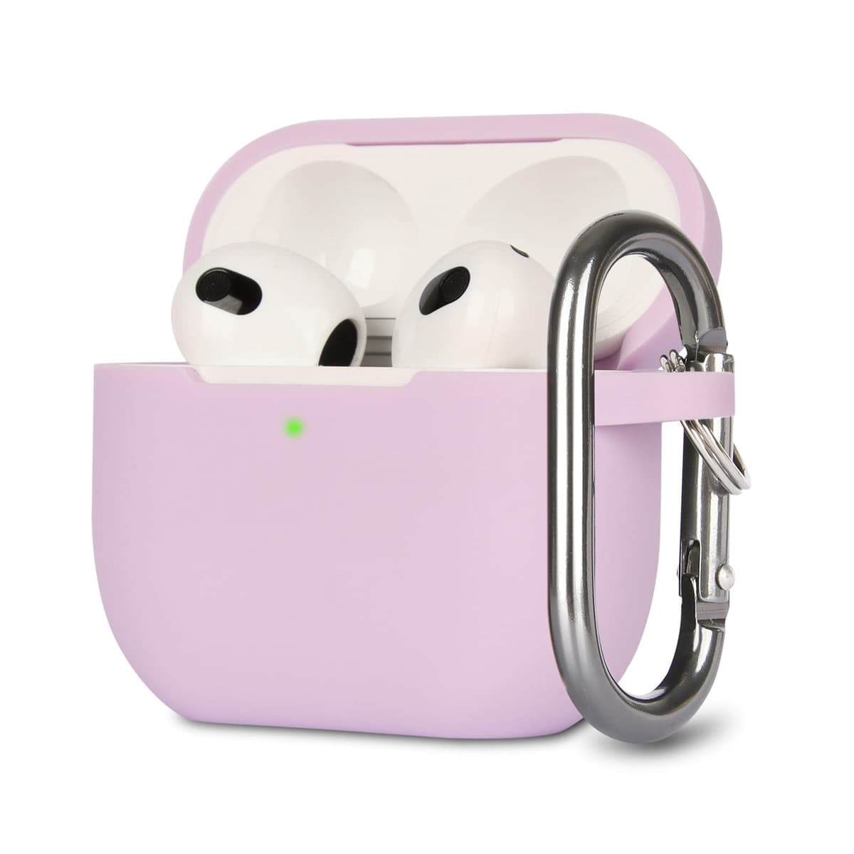 Funda de Silicona Compatible con AirPods 3, Anti-rasguños, Anti-Polvo, LED Frontal Visible, Funda Premium Silicona para AirPods 3.ª Generación (2021) con Mosquetón, Lavanda