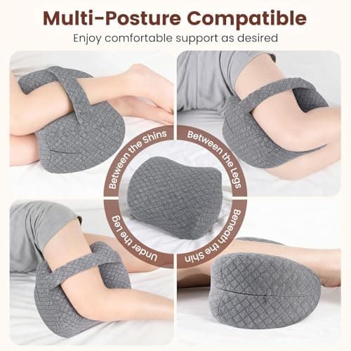ComfyInLove Knee Pillow for Side Sleepers, Supportive Memory Foam Leg Pillow for Side Sleeping with Elastic Strap, Heart-Shape Pillow Between Legs for Pain Relief on Sciatica, Hip Joints, Gray — view 5
