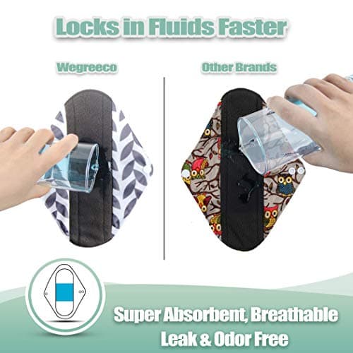 Wegreeco Bamboo Reusable Sanitary Pads (New Pattern) - Cloth Sanitary Pads | Bladder Support & Incontinence Pads | Reusable Menstrual Pads - 6 Pack Pads 1 Cloth Mini Wet Bag Bonus (Medium Luxury) — view 3