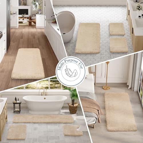 Walensee Bathroom Rug Non Slip Bath Mat for Bathroom (16 x 24, Beige) Water Absorbent Soft Microfiber Shaggy Bathroom Mat Machine Washable Bath Rug for Bathroom Thick Plush Rugs for Shower — view 7