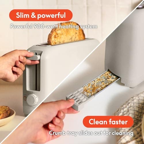 bella 2 Slice Slim Toaster, Fits-anywhere™ Kitchenware, 6 Setting Shade Control with Reheat & Cancel Buttons, Fits sourdough, 10” Long Slot, Anti Jam & Auto Shutoff, 900 Watt, Oatmilk — view 4