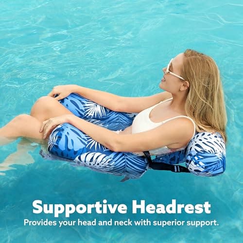 Sloosh Pool Floats Adult, 2 Packs Inflatable Pool Lounge Chairs,Blow up Hammock Pool Noodles Floats for Adults,Floating Water Chair for Pool Party Lake River Water Fun(Tropical Leaves-Green,Blue) — view 5