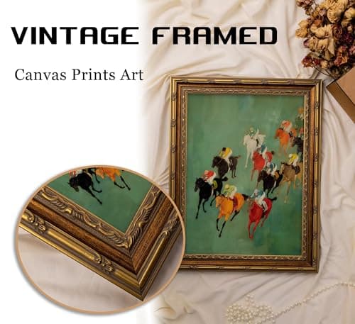 Vintage Gold Framed Horse Racing Wall Art, Retro Equestrian Oil Painting Canvas Prints, Colorful Race Horses and Jockeys Wall Decor, Modern Equestrian Print Artwork for Living Room Bedroom Office Home Decor, 9x11in — view 6