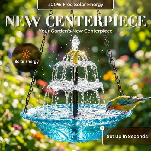 Solar Cascade Hanging Bird Bath Fountain, Hanging Bird Bath with Flowing Water, Bird Bath Fountain Decorative Garden Yard Patio for Outdoor (Blue) — view 2