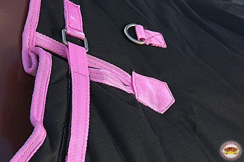 Black with Pink Trims 72 Inch HILASON 1200D Winter Waterproof Poly Horse Turnout Blanket Belly Wrap — view 2