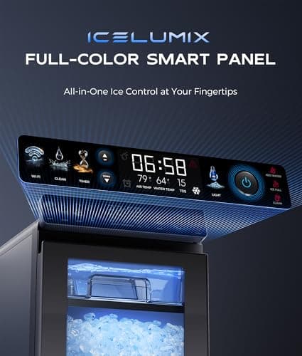 ecozy Smart Nugget Ice Maker Countertop, First Full-Color Smart Panel Ice Machine with APP Control, Double-Layer Insulation, 44 lbs/24H Soft Pellet Chewable Ice, Pull-Out Water Tank, Self-Cleaning — view 3