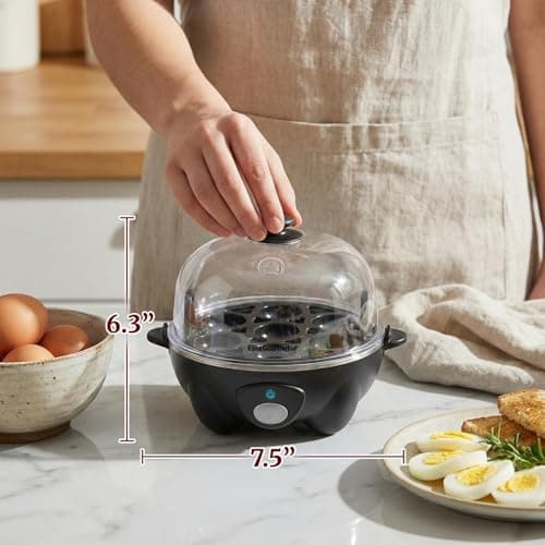 Elite Gourmet EGC-007B# Rapid Egg Cooker, 7 Easy-To-Peel, Hard, Medium, Soft Boiled Eggs, Poacher, Omelet Maker, Auto Shut-Off, Alarm, 16-Recipe Booklet, BPA-Free, Black — view 3