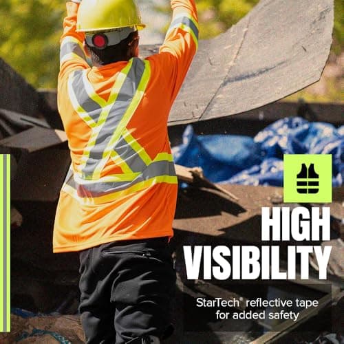 Pioneer Hi Vis Long Sleeve Safety Shirt - Breathable & Soft Work T-Shirt with Reflective Tape - Class 3 - Orange — view 2