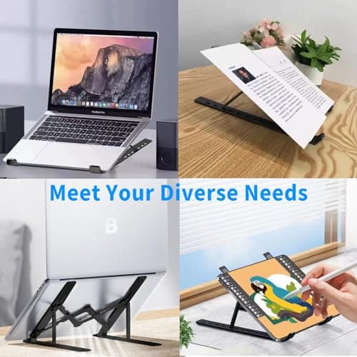 Leeboom Laptop Stand for Desk, Adjustable Foldable Aluminum Riser, Black — view 5