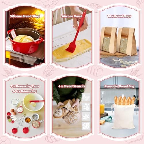 EWFEN Sourdough Starter Kit with Round & Oval Banneton, Complete Sourdough Bread Baking Supplies, Bread Proofing Basket with Starter Jar, Bread Making Tools Kit for Beginners & Bakers — view 5