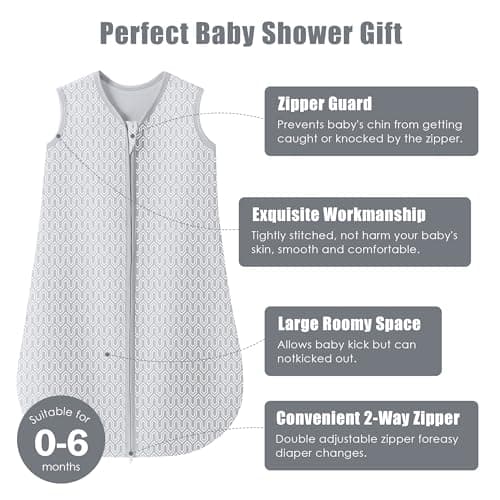 SWEET DOLPHIN Baby Sleep Sack 0-6 Months - 100% Cotton 2-Way Zipper TOG 0.5 Infant Wearable Blanket, Newborn Essentials Toddler 3 Pack Sleeping Sacks - Grey — view 2