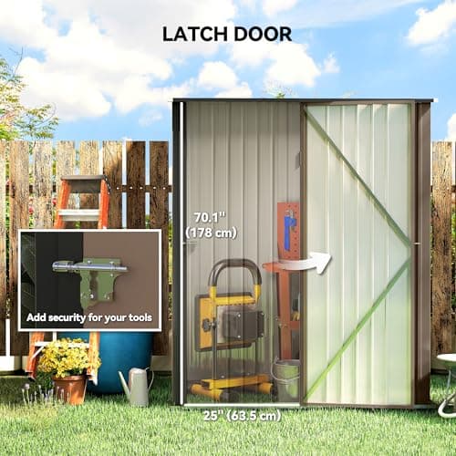 Outsunny 5' x 3' Outdoor Storage Shed, Steel Garden Shed with Single Lockable Door and Gloves, Tool Storage House for Backyard, Patio, Lawn, Brown — view 3