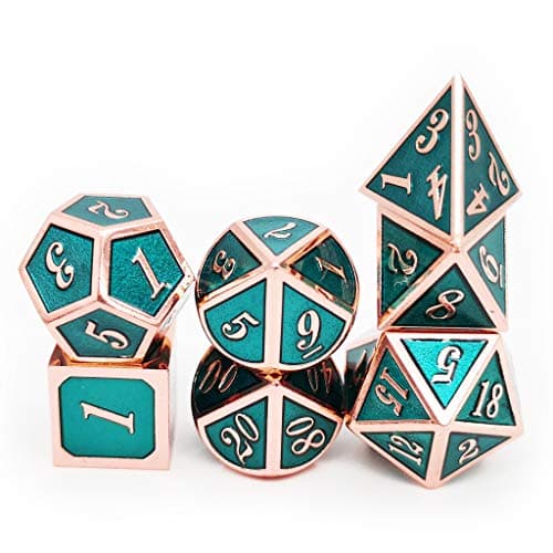 Haxtec D&D Metal Dice Set of 7 Die for Dungeons and Dragons Roleplaying Games-Copper Teal Metal Dice — view 5