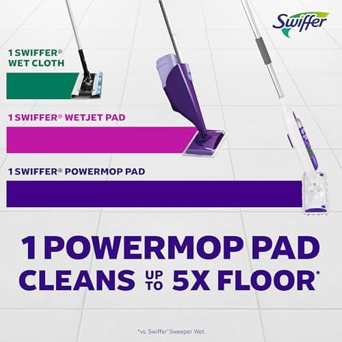 Swiffer PowerMop Mopping Kit for Floor Cleaning, Set Includes 1 Power Mop, 2 Replacement Pads, 1 Liquid Solution Refill, 2 Batteries, No Bucket Needed Electric Spray Cleaner, Multi-Surface and Wood — view 10