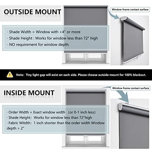 AOSKY Cordless Roller Shades Blackout Blinds for Windows Room Darkening Rolled Up Shades with Spring System, UV Protection Window Shades Door Blinds for Home 71W x 183H cm (28" W x 72" H),Grey — view 5
