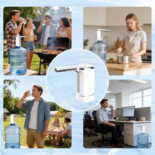 Water Dispenser Pump for 5 Gallon Water Bottles, USB Type-C Rechargeable with 1200mAh Battery, Foldable Spout, One-Touch Control (40s/80s), Powerful Suction for Home, Office, Camping - White — view 5