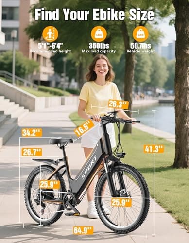 Electric Bike for Adults, 1500W Peak E Bike, Up to 40KM/H 105 KM Long Range, 26" Electric Bicycle, 48V 12Ah Removable Battery, 7 Speeds City Cruiser E-Bike for Commuting, Dual Suspension, Step-Thru — view 5