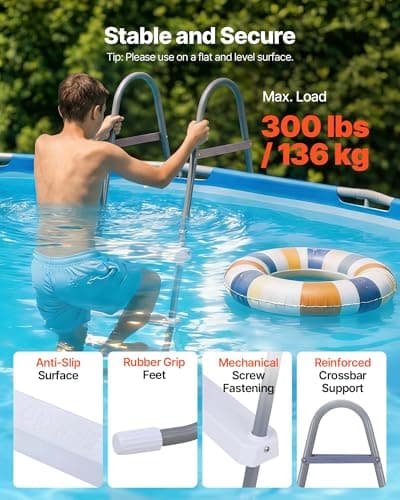 VEVOR Above Ground Pool Ladder, 4-Step Steel A-Frame Swimming Pool Stairs for 48 in High Wall, 300 lbs Capacity Entry/Exit Steps with Secure Non-Slip Sturdy Wide Step, Easy Setup, Gray & White — view 2