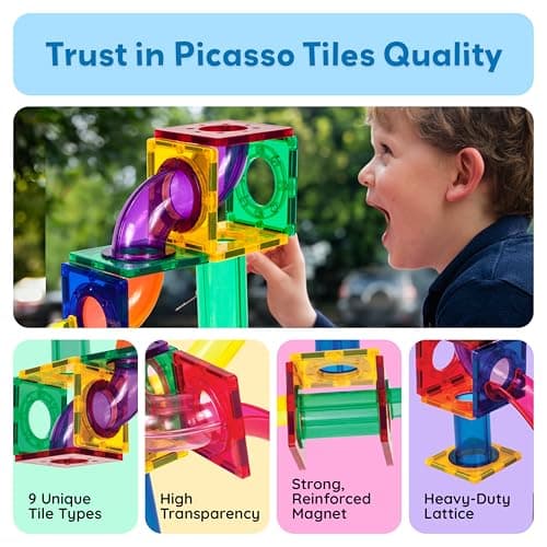 PicassoTiles Marble Run 100 Piece Magnetic Tile Race Track Toy Play Set STEM Building & Learning Educational Magnet Construction Child Brain Development Kit Boys Girls Age 3 4 5 6 7 8+ Years Old Toys — view 5