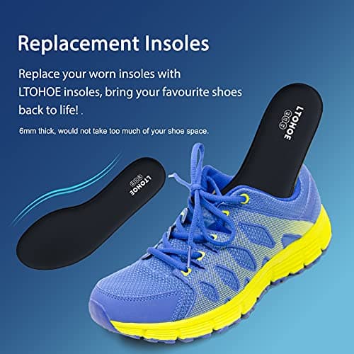 Memory Foam Insoles for Men, Replacement Shoe Inserts for Work Boot, Running Shoes, Hiking Shoes, Sneaker, Cushion Shoe Insoles for Foot Pain Relief, Comfort Inner Soles 6mm Black US 9 — view 4