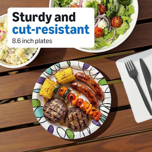 Amazon Basics Ultra Paper Plates, 8.62 Inch, Disposable, 64 Count, Packaging May Vary — view 2