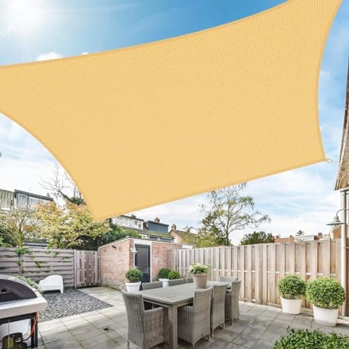 Duerer Sun Shade Sail Canopy 12'W x 16'L Rectangle, 95% UV Block, Permeable 185GSM Sail Shade Cover for Patio, Garden, Pergola, Backyard, Outdoor Facility & Activities -Sand