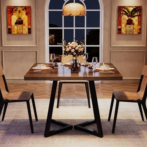 Tribesigns Square Dining Table for 2, 31.5" Industrial Dinner Table with Metal Base, Kitchen Table for Dining Room, Small Space, Apartment, Rustic Brown & Black — view 5