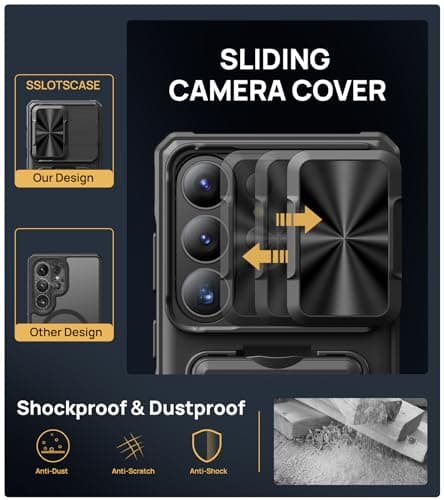 SSLOTSCASE for Samsung Galaxy S26 Ultra Case with Card Holder & Kickstand & Slide Camera Lens Cover & Camera Stand & Wallet, Military-Grade Drop Protection Phone Case Cover for S26 Ultra 2026, Black — view 4