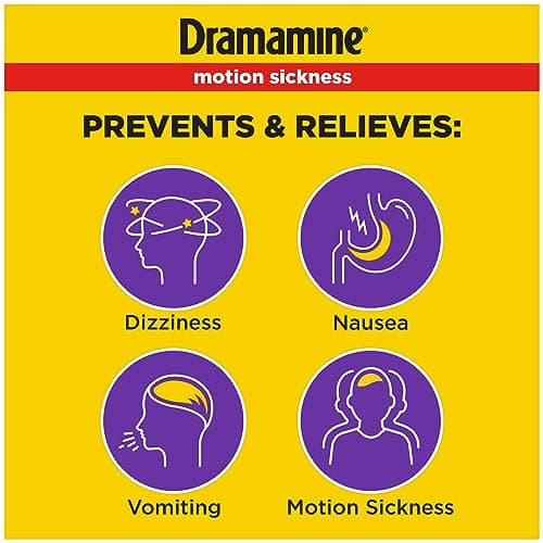 Dramamine Motion Sickness Less Drowsy, Travel Vial, Multicolor, 8 Count
