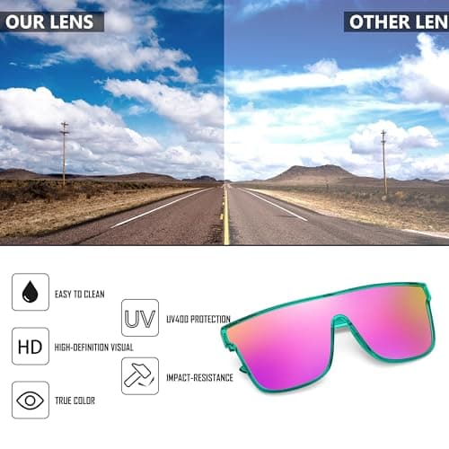 FEISEDY Sunglasses for Women Men, Fashion Mirrored Single Lens, Driving Beach Sunnies UV400 Shades B2996 Mint/Purple — view 4