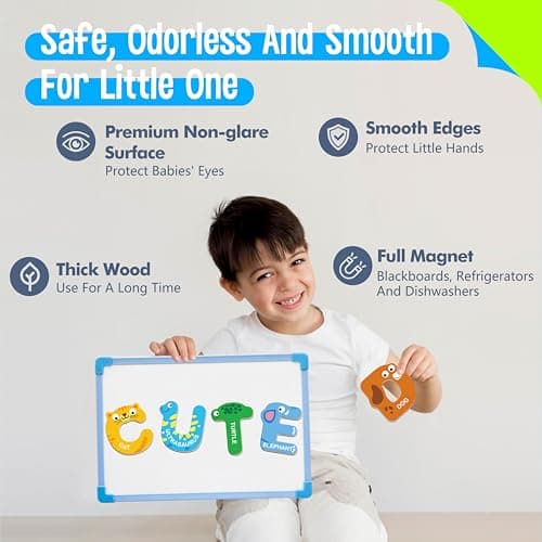 26 Magnetic Wooden Letters, Cute Animal Alphabet ABC Wood Magnets for Fridge Colorful Uppercase Animals Toys Set Educational Spelling Learning Games for Kids, Toddlers 3 4 5 Years Old — view 2