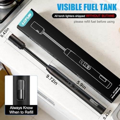 2 Pack Torch Lighters - Butane Not Included, Windproof Long Stick Lighter with Flexible Long Neck and Visible Fuel Window, Refillable Jet Flame Butane Lighters for Candles Grill BBQ Fireplace — view 5