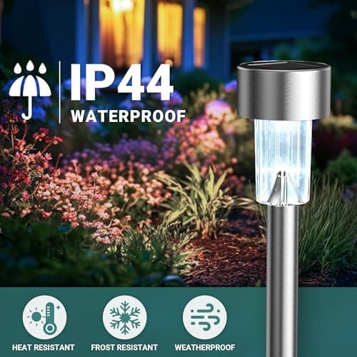 GIGALUMI Solar Lights Outdoor Waterproof, 12 Pack, Stainless Steel LED Solar Garden Lights for Patio, Lawn, Yard and Landscape, Cold White — view 3