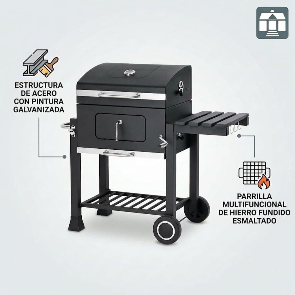 Tarrington House Barbacoa de Carbón Memphis, Termómetro, Mesita Plegable, Ganchos para Accesorios, Sistema Smart-Grid, Ruedas — view 2
