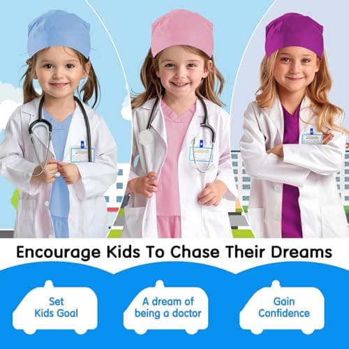Doctor Scrubs Costume for Kids With Set Lab Coat Halloween Dress Up For Boys Girls 3-12 (Light Pink, S-110/3-4T) — view 3