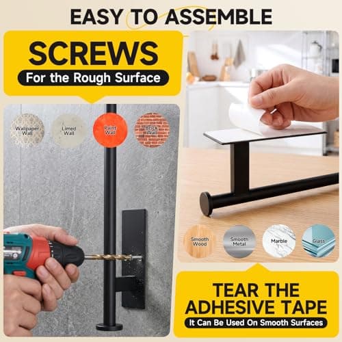 FISHCLOUD Paper Towel Holder Wall Mount - Self Adhesive No Drill or Drilling, SUS304 Stainless Steel - Kitchen, Bathroom, Sink, Pantry, Fridge(Black) — view 3