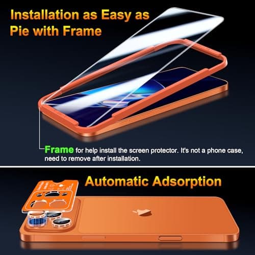 QsmQam 3 Pack Screen Protector for iPhone 17 Pro Max 6.9 Inch + 1 Pack Individual Camera Lens Protector, Ultra HD Tempered Glass, Military Grade Shatterproof, Case Friendly [with Installation Frame] — view 7