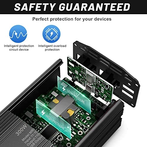BESTEK 300W Power Inverter DC 12V to 110V AC, Durable Aluminum Housing Car Charger Adapter with 4.8A Dual USB Fast Charging Port, Car Plug in Cigarette Lighter Outlet for Laptop — view 4