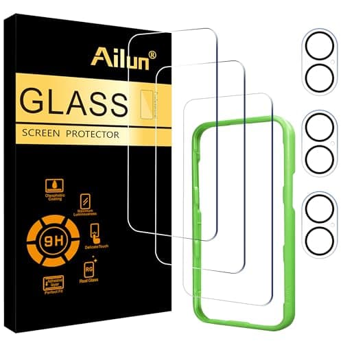 Ailun 3 Pack Screen Protector for iPhone 17 [6.3 inch] + 3 Pack Camera Lens Protector with Installation Frame,Sensor Protection,Dynamic Island Compatible,Case Friendly Tempered Glass Film