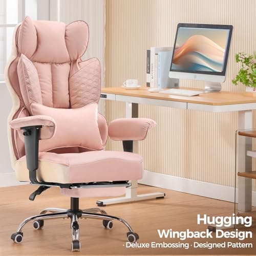 GTPLAYER Big and Tall Gaming Chair 400lbs Heavy Duty Office Chair with Foot Rest & Ergonomic Pocket Spring Lumbar Support, High Back 3D Saddle Shaped Cushion for Back Pain Relief, Pink — view 6