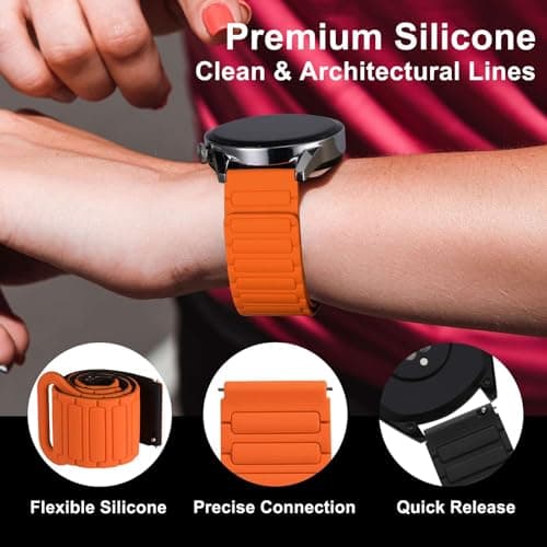 WOCCI 20mm Magnetic Silicone Watch Band, Tactile Ridged Texture, Quick Release (Orange+Black) — view 3