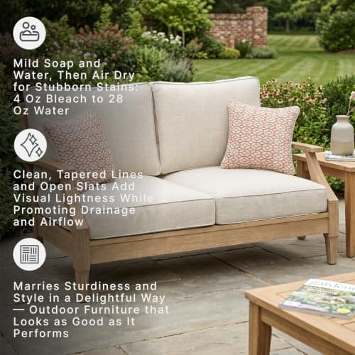 Signature Design by Ashley Clare View Eucalyptus Wood Outdoor Loveseat, Patio Couch with Nuvella Cushions, 56" W x 35" D x 32" H, Beige — view 4