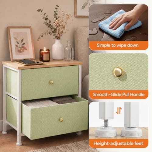 Sweetcrispy Nightstand with 2 Storage Drawers, Small Bedside Table — view 5