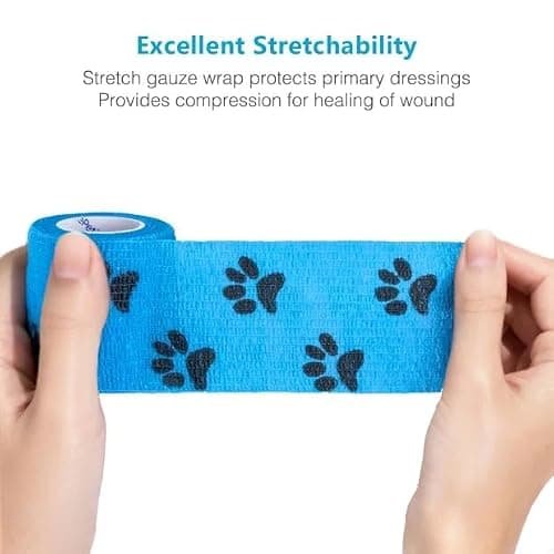 WePet Pet Wrap, Self-Adhesive Non-Woven Tape for Dog Legs, Paws, Wounds, First Aid Cohesive Gauze for Horse, Cat, Bird, Animal, 6 Rolls, 2 Inch, Pawprints A — view 4